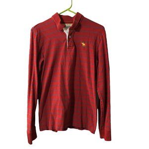 ABERCROMBIE & FITCH RED STRIPED LONG SLEEVE POLO WITH BLUE STRIPES MENS XL
